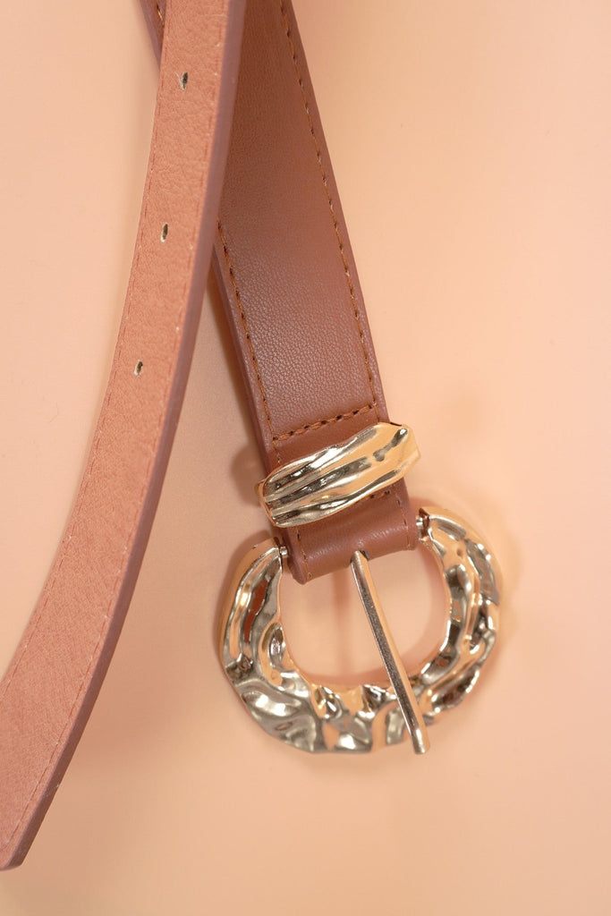HAMMERED ROUND SHAPED FAUX LEATHER BUCKLE BELT | 40BT644