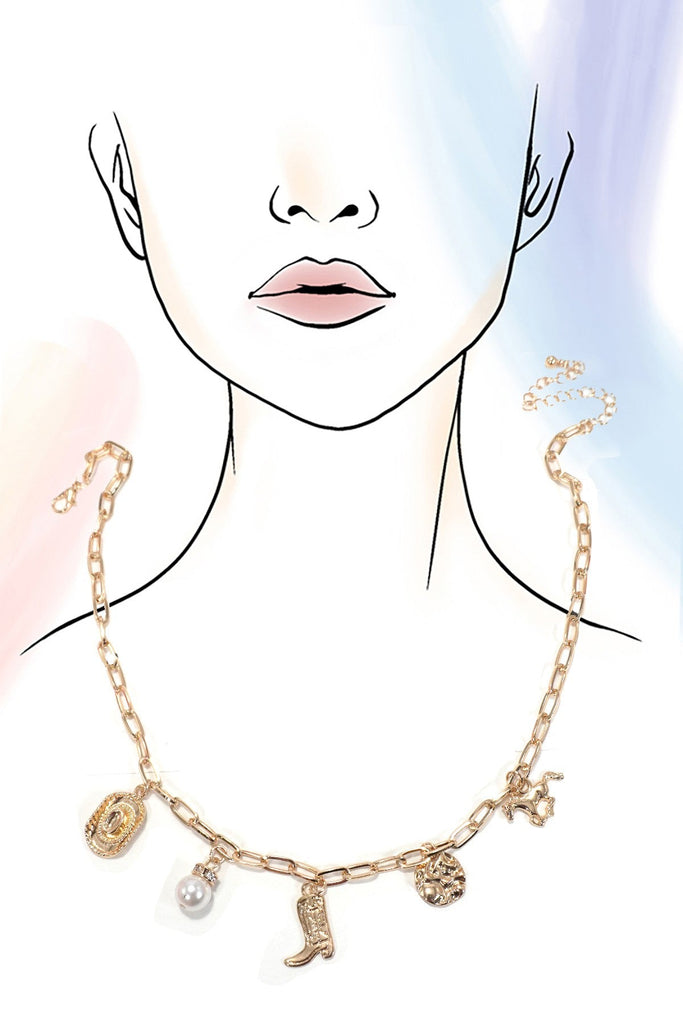 WESTERN BOOT STAR HAT HORSESHOE CHARM NECKLACE | 80N1187