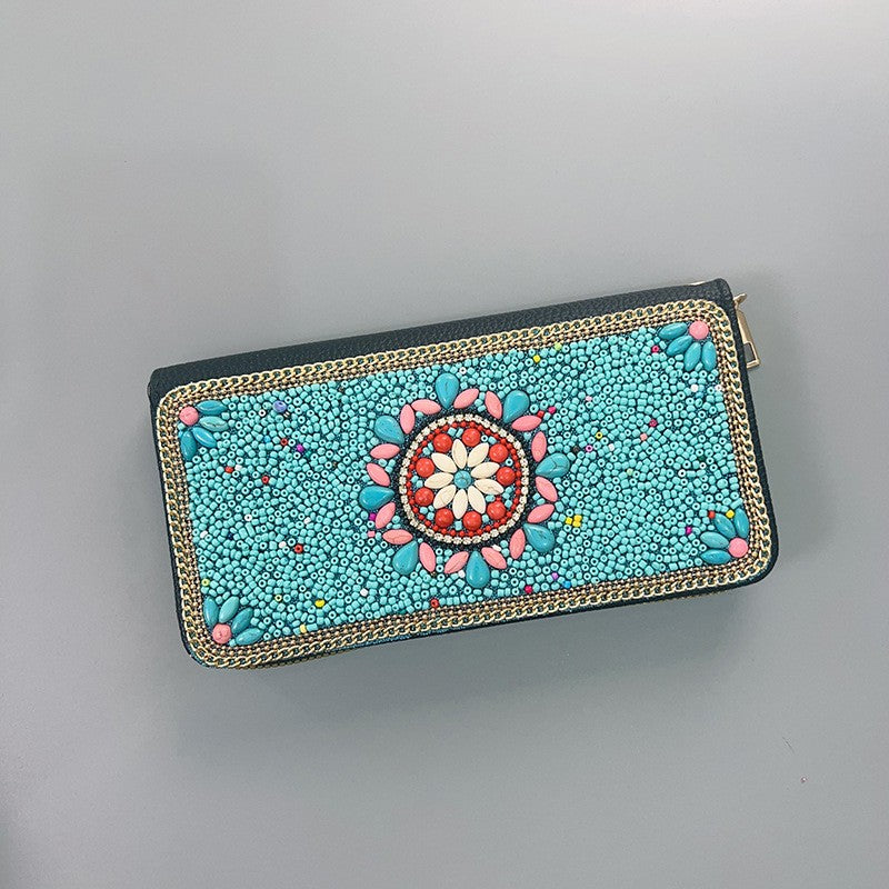 BOHO SEED BEAD WALLET CARD HOLDER | 40P574