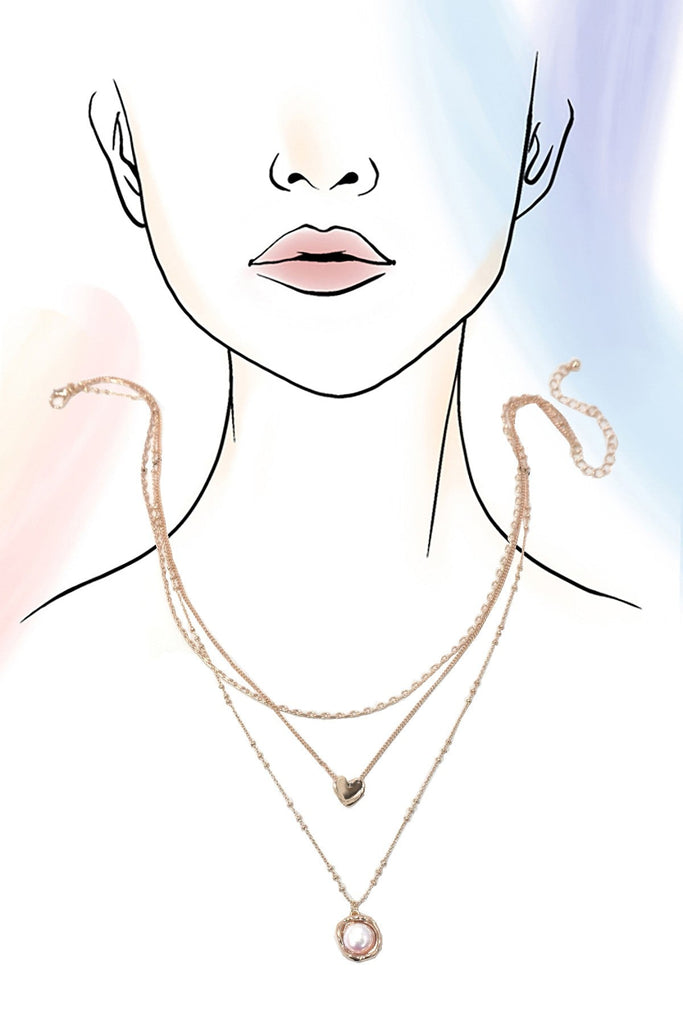 HEART ORGANIC PEARL CHARM LAYERED NECKLACE | 80N1233