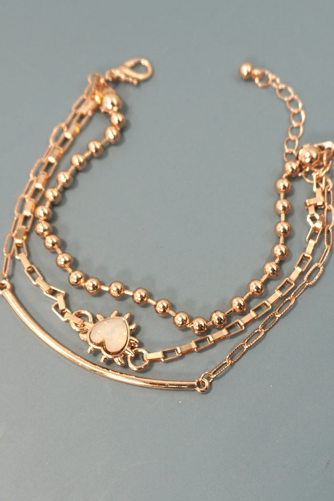 BAR HEART BALL CHAIN MULTI LAYERED BRACELET | 80B265
