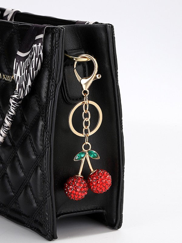 RHINESTONE CHERRY DROP KEYCHAIN BAG CHARM | 40KC127