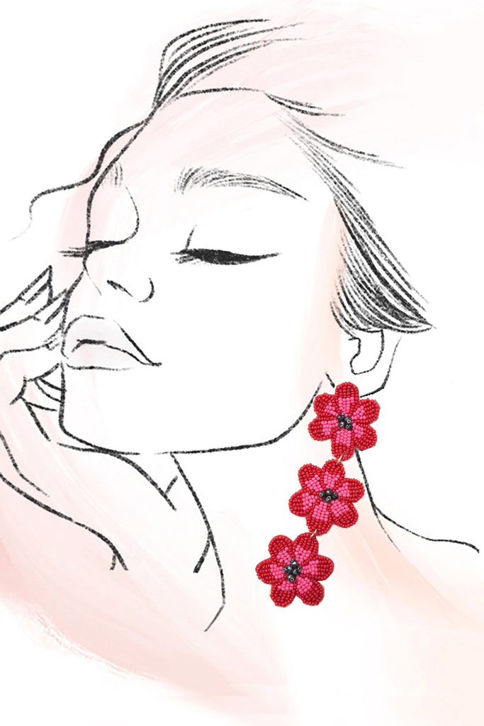 FLOWER  TRIPLE DROP BEADED DROP EARRINGS  91E5647