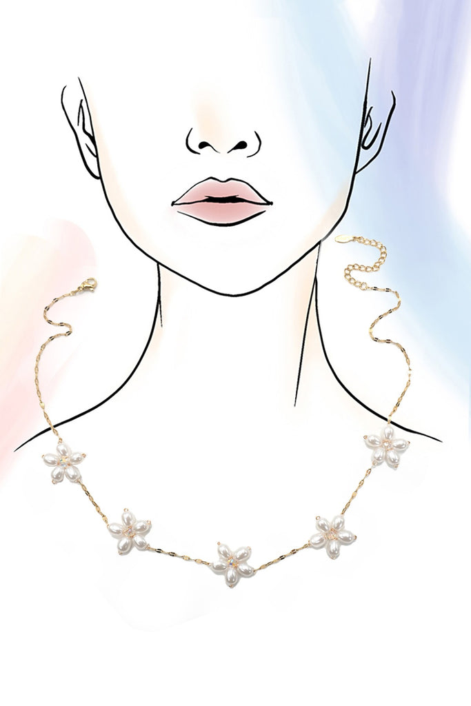 18K STAINLESS STEEL TARNISH PEARL FLOWER NECKLACE | 40NK9417