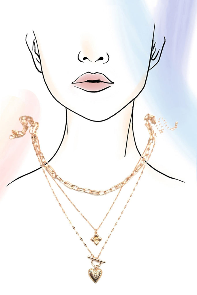 FLOWER HEART TOGGLE MULTI LAYERED NECKLACE | 80N1317