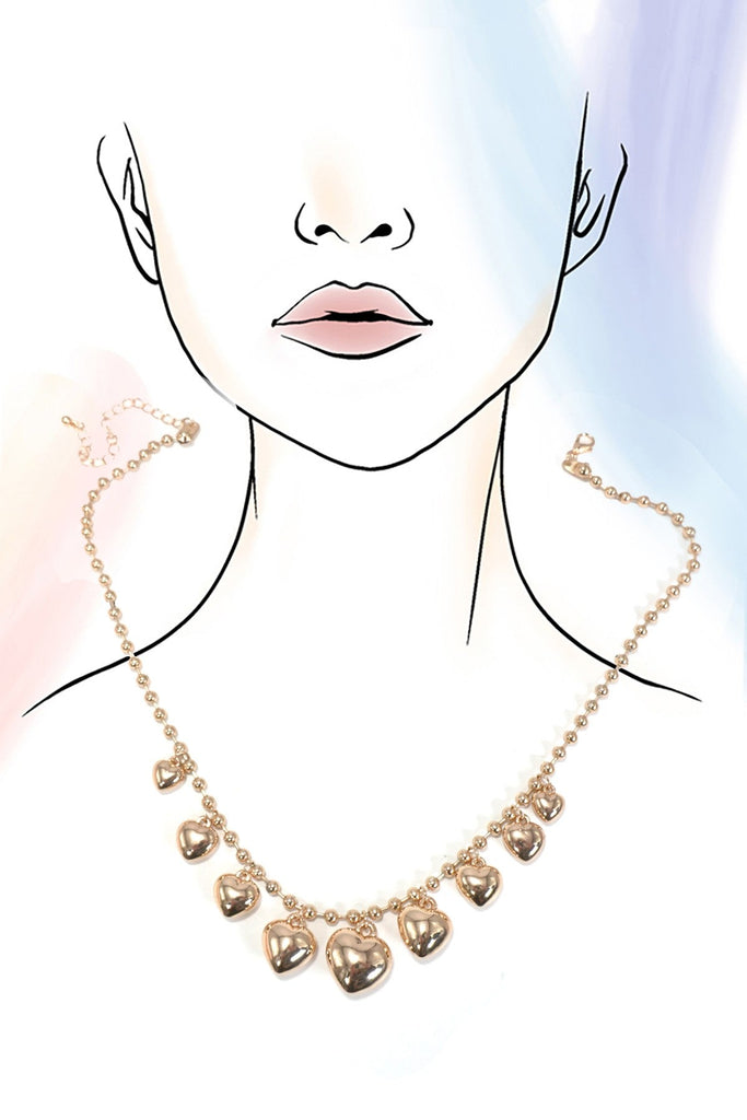 STATION PUFFY HEART CHARMS BALL CHAIN NECKLACE | 80N1313