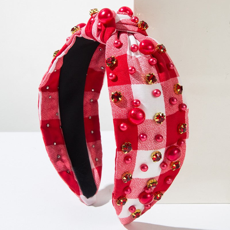 PLAID BEADED WIDE KNOTTED HEADBAND | 40HB162