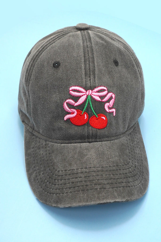 EMBROIDERY BOW CHERRY BASEBALL CAP HAT | 40HW728
