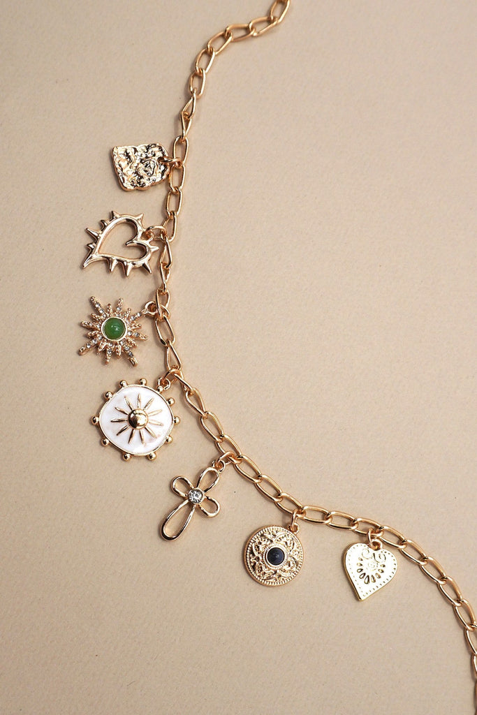 CHARM NECKLACE-HEART CROSS SUNBURST STONE | 80N91423