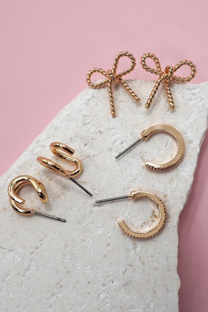 TRIO HUGGIE BOW HOOP TITANIUM POST EARRINGS | 80E06205