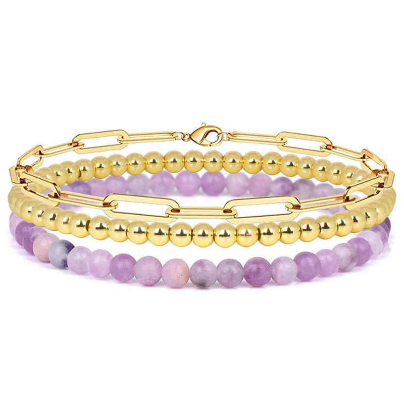 MULTI LAYER NATURAL STONE BALL CHAIN LINK BRACELET | 40B5134