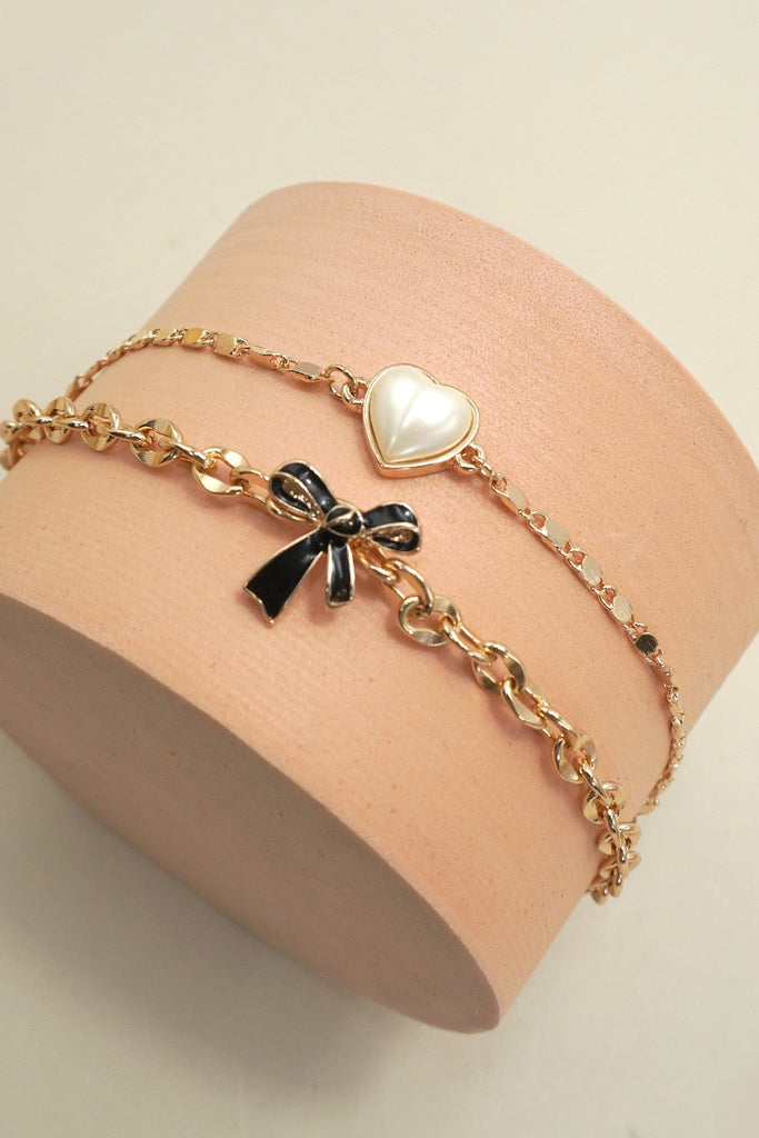CHARM BRACELET-MULTI LAYER EPOXY BOW PEARL CHARMS | 80B1316