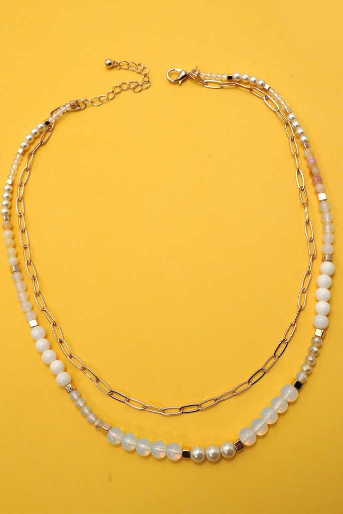 DOUBLE LAYER NATURAL SEMI PRECIOUS BEAD NECKLACE | 80N91456