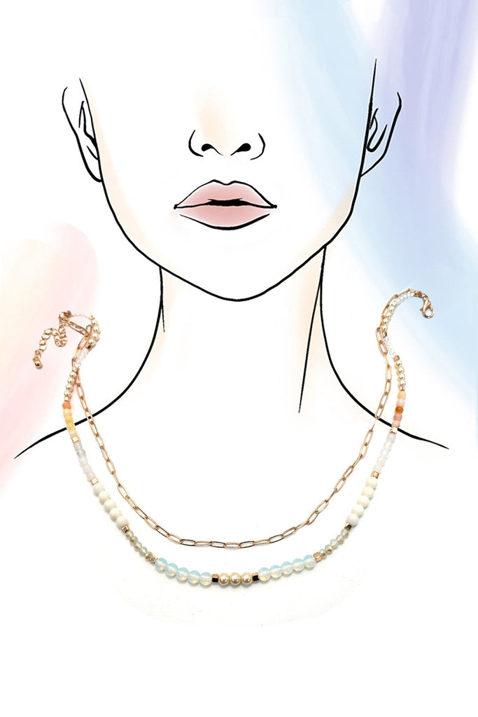 DOUBLE LAYER NATURAL SEMI PRECIOUS BEAD NECKLACE | 80N91456