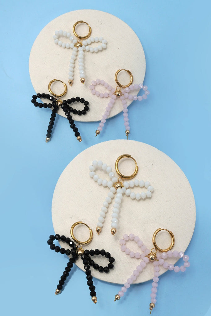 18K STAINLESS STEEL BEADED BOW EARRINGS | 40E0351