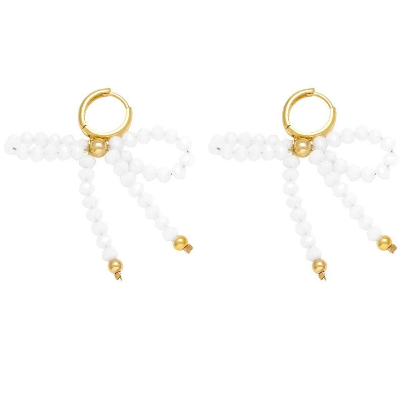 18K STAINLESS STEEL BEADED BOW EARRINGS | 40E0351