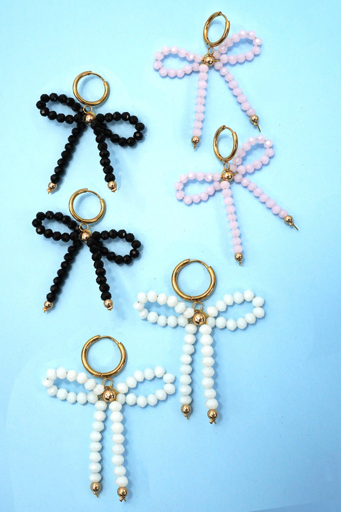 18K STAINLESS STEEL BEADED BOW EARRINGS | 40E0351