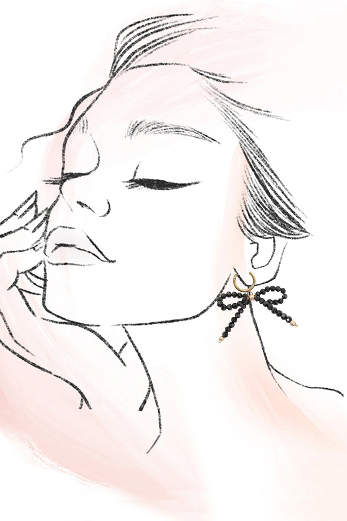 18K STAINLESS STEEL BEADED BOW EARRINGS | 40E0351