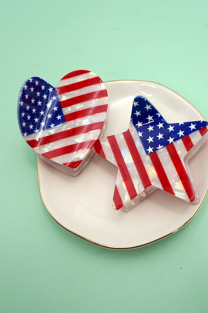 USA FLAG 4TH OF JULY STAR HEART HAIR CLAW CLIPS | 40H897