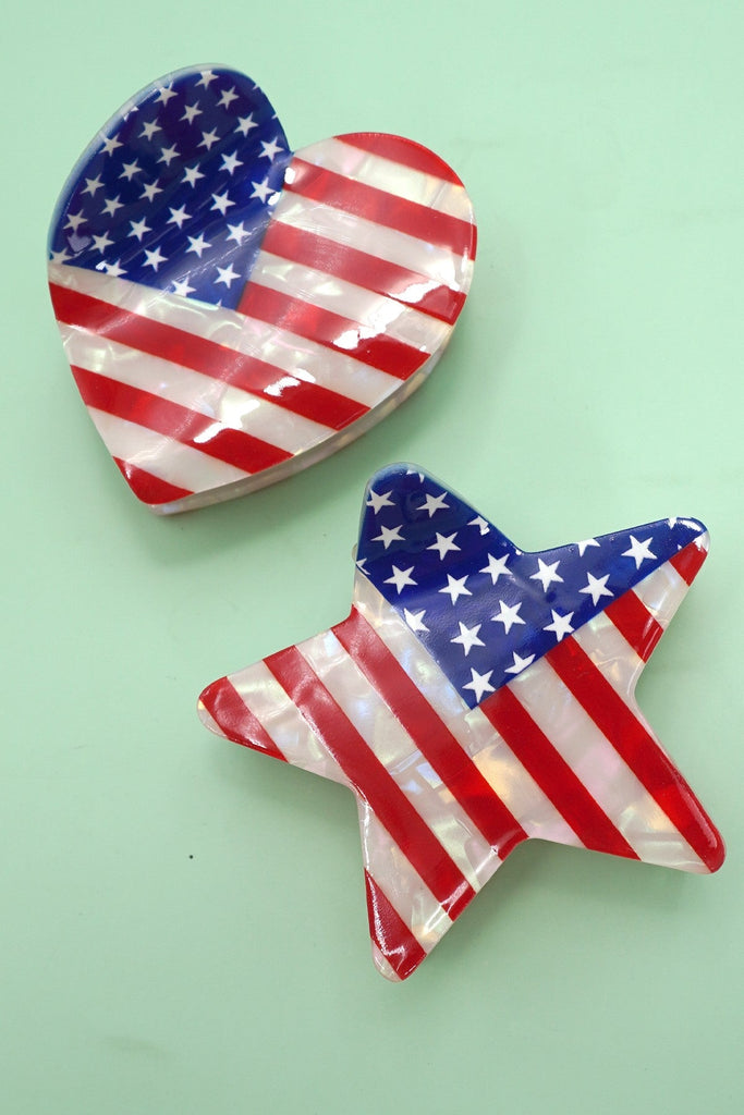 USA FLAG 4TH OF JULY STAR HEART HAIR CLAW CLIPS | 40H897