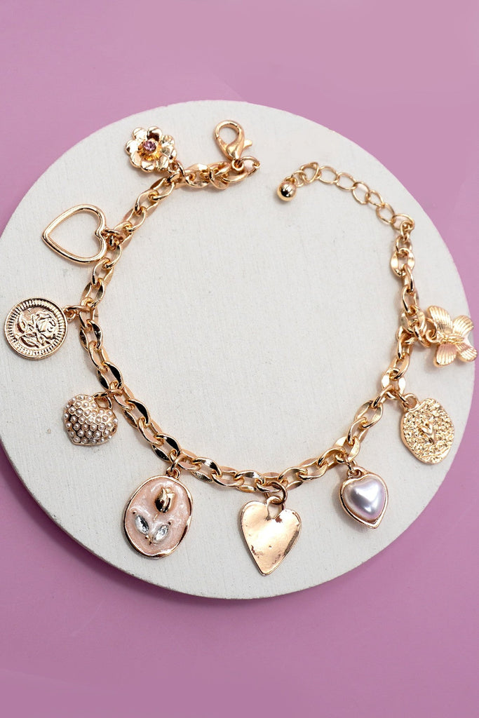 ENAMEL FLOWER HEART CHARM BRACELET | 80B1324