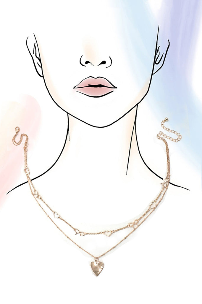 BOW HEART STATION DOUBLE LAYER HEART NECKLACE | 80N91485