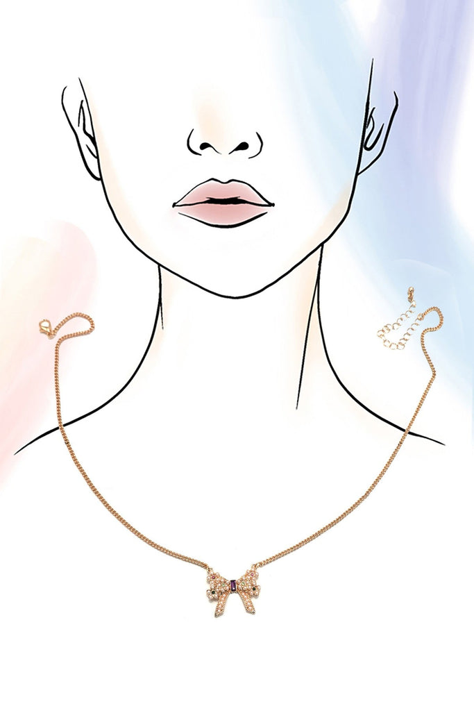 PEARL RHINESTONE PAVE BOW CHARM NECKLACE | 31N50315