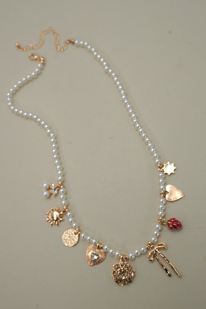 PEARL BEADED BOW STRAWBERRY CHERRY NECKLACE | 80N91511