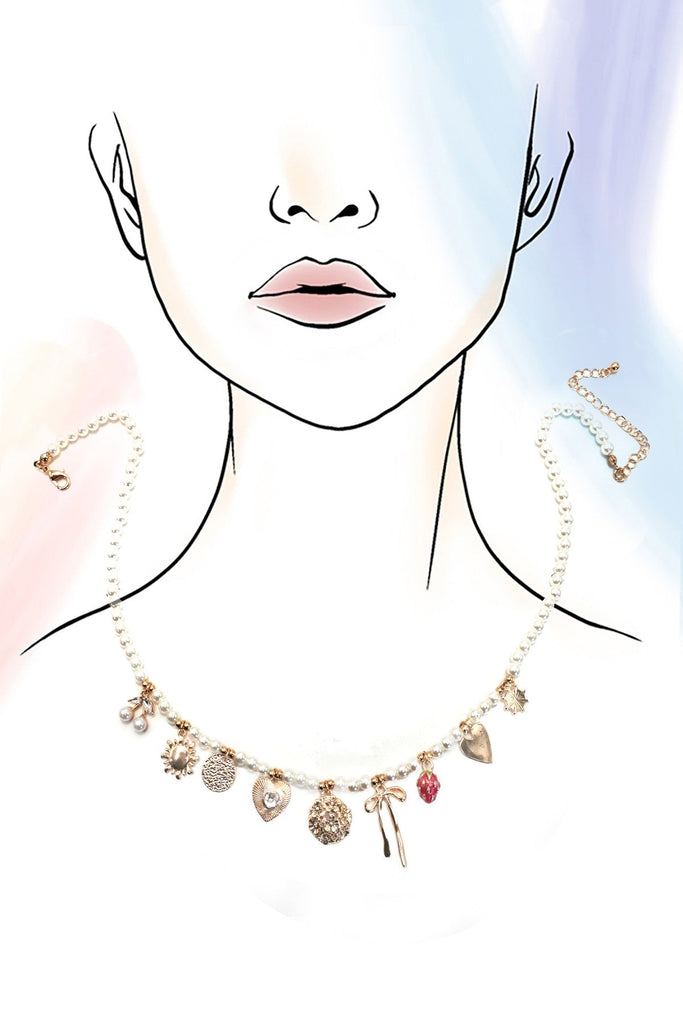 PEARL BEADED BOW STRAWBERRY CHERRY NECKLACE | 80N91511