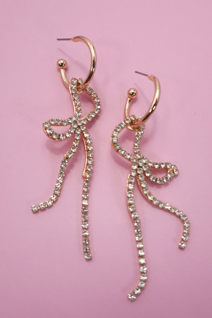 RHINESTONE BOW DROP HOOP EARRING | 80E6356