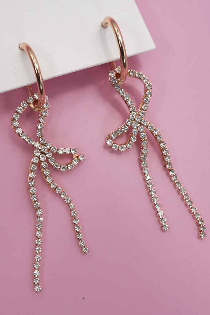 RHINESTONE BOW DROP HOOP EARRING | 80E6356
