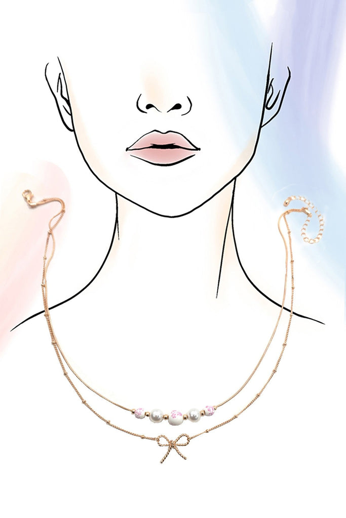 PINK CERAMIC PORCELAIN PEARL BOW LAYER NECKLACE | 80N91556
