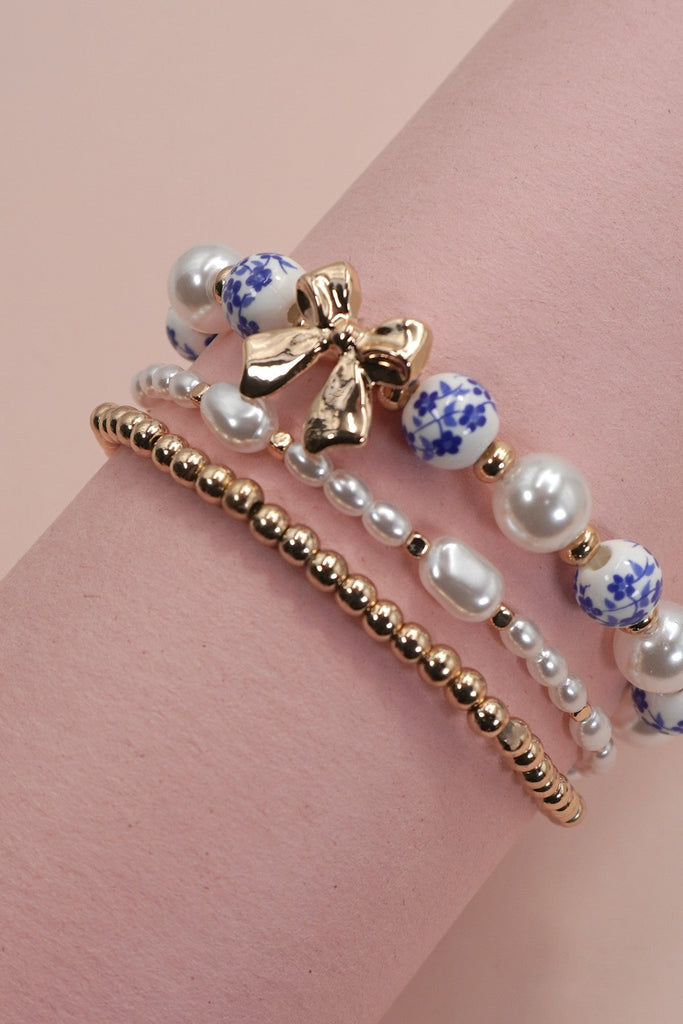 BLUE CERAMIC PORCELAIN BOW MULTI LAYER BRACELET | 80B1333