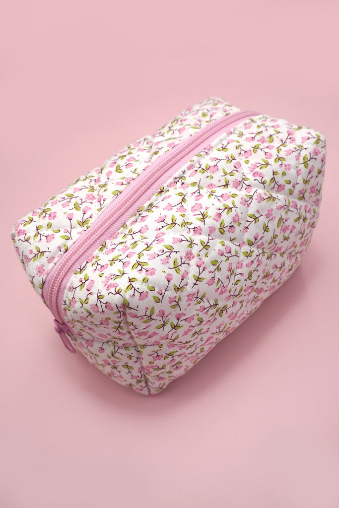 DITSY QUILTED COTTON FLORAL COSMETIC POUCH BAG | 40P557