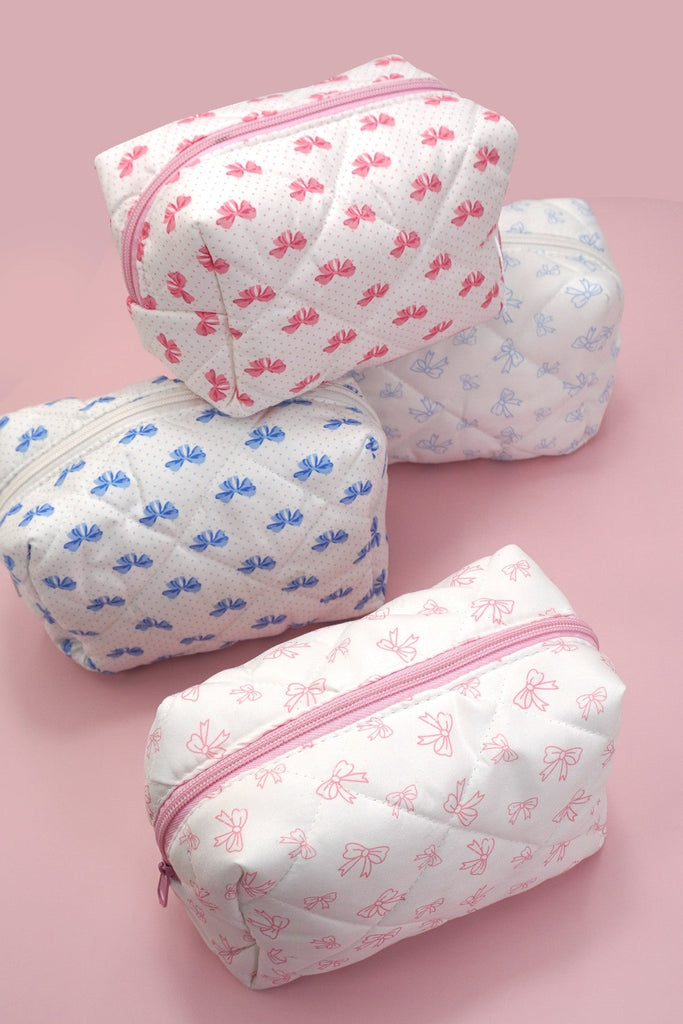 QUILTED COTTON BOW COSMETIC POUCH BAG | 40P556