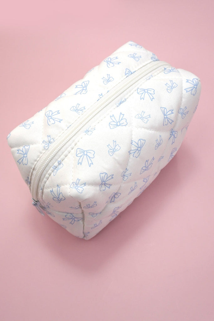 QUILTED COTTON BOW COSMETIC POUCH BAG | 40P556