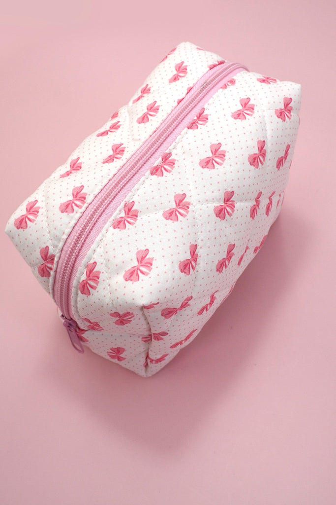 QUILTED COTTON BOW COSMETIC POUCH BAG | 40P556
