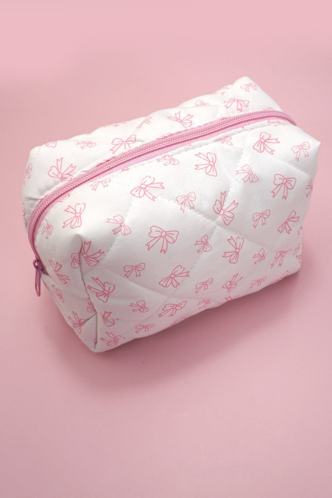 QUILTED COTTON BOW COSMETIC POUCH BAG | 40P556