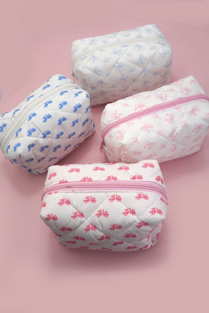 QUILTED COTTON BOW COSMETIC POUCH BAG | 40P556