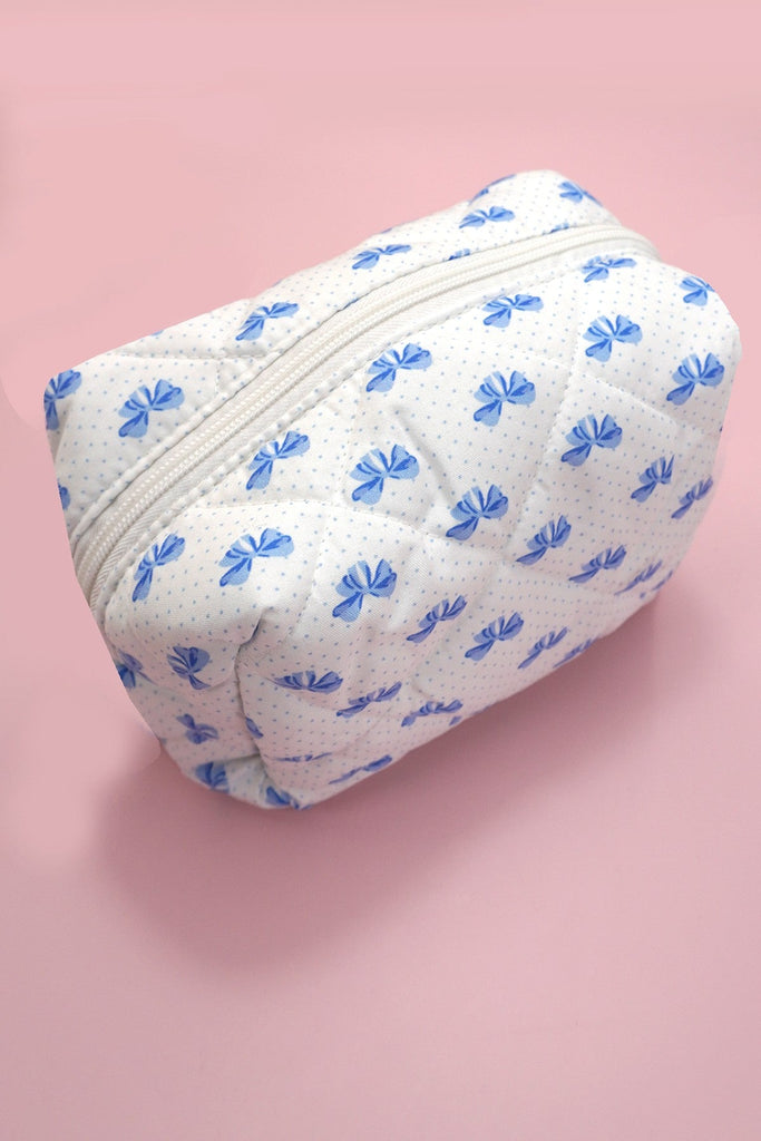 QUILTED COTTON BOW COSMETIC POUCH BAG | 40P556