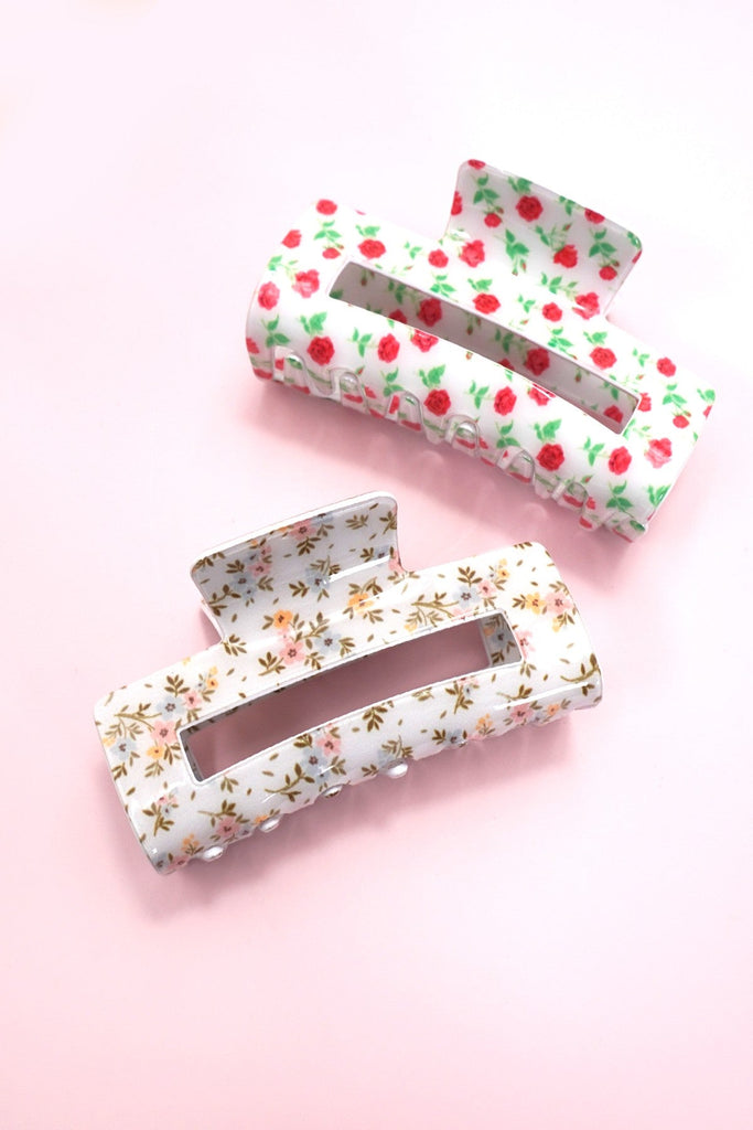 JUMBO DITSY ROSE RECTANGLE HAIR CLAW CLIPS | 40H898