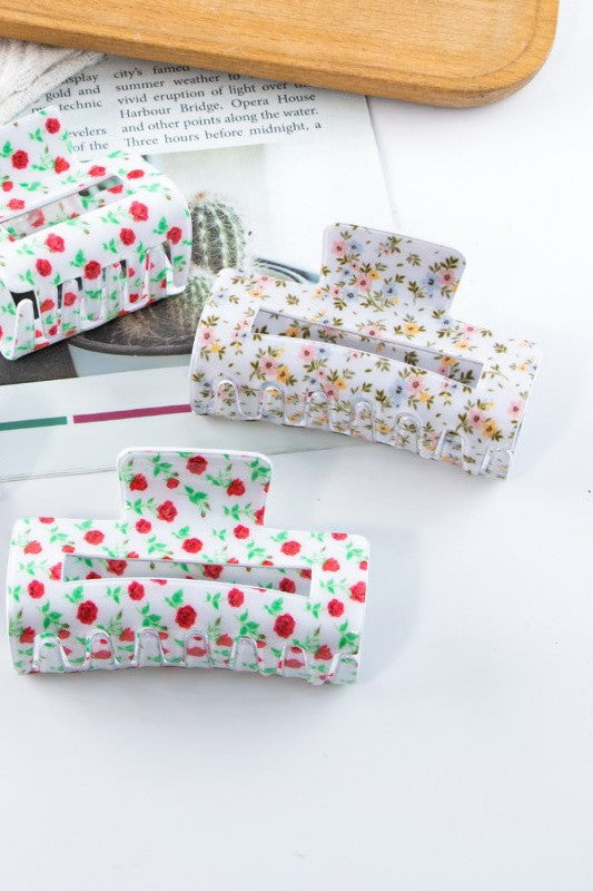 JUMBO DITSY ROSE RECTANGLE HAIR CLAW CLIPS | 40H898
