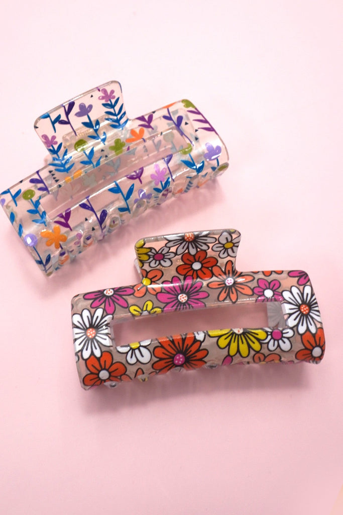 JUMBO FLORAL SUNFLOWER RECTANGLE HAIR CLAW CLIPS | 40H899