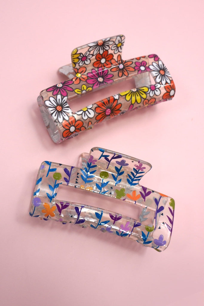 JUMBO FLORAL SUNFLOWER RECTANGLE HAIR CLAW CLIPS | 40H899