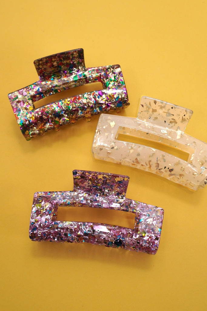 LARGE TRENDY GLITTER RECTANGLE HAIR CLAW CLIPS | 40H901