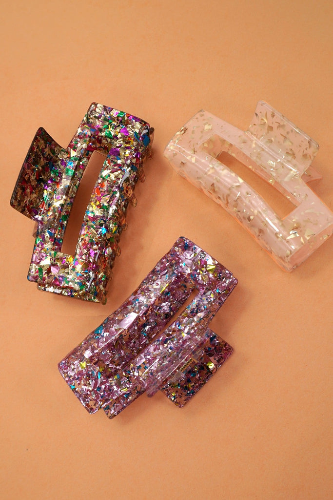LARGE TRENDY GLITTER RECTANGLE HAIR CLAW CLIPS | 40H901