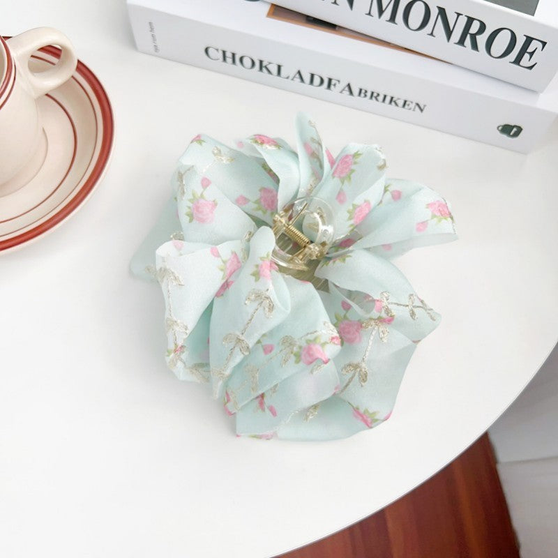 LARGE FLORAL DITSY SHEER BOW HAIR CLAW CLIPS | 40H905