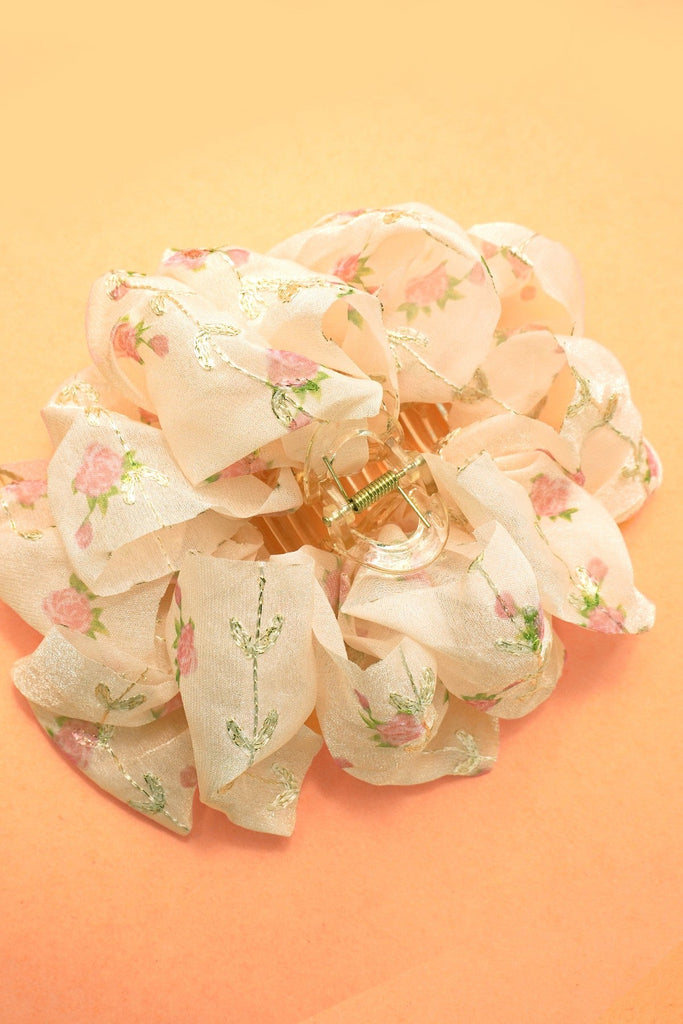 LARGE FLORAL DITSY SHEER BOW HAIR CLAW CLIPS | 40H905