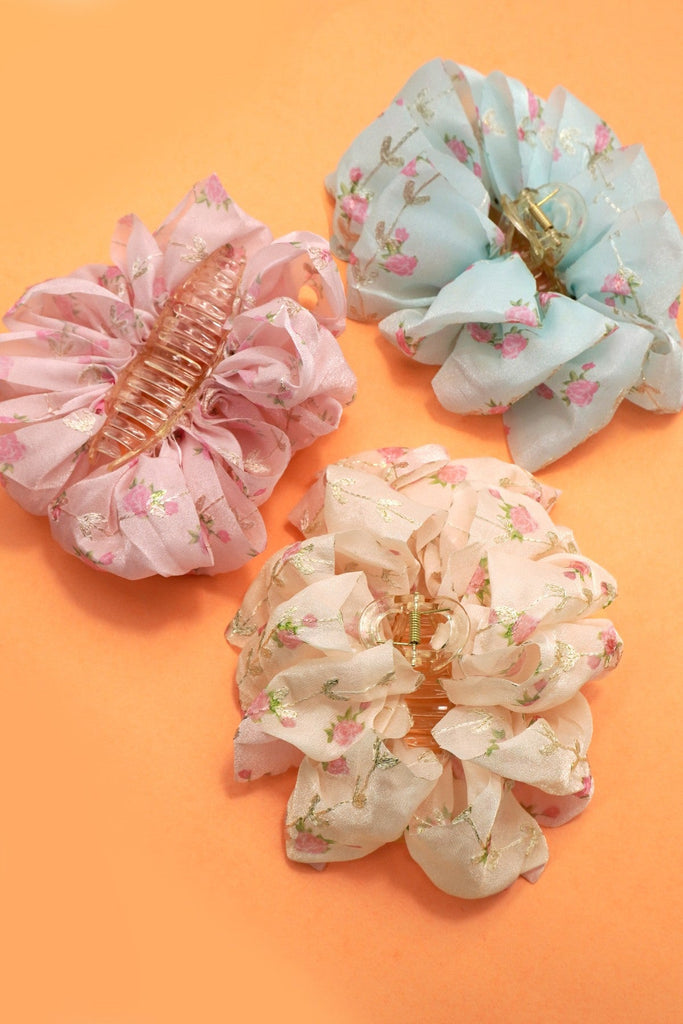 LARGE FLORAL DITSY SHEER BOW HAIR CLAW CLIPS | 40H905