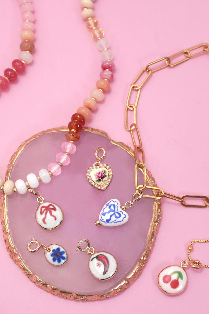 CHARM-PORCELAIN BOW CHERRY WITH SPRING RING CLASP | 80CM1101